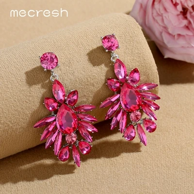 Rose Mecresh модные свадебные висячие серьги с кристаллами в виде цветка и листьев для женщин, сережки для невесты серебристого, золотого, розового цвета EH1629 - Окраска металла: Rose