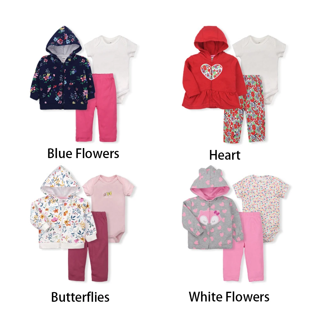 Комплект детской одежды из 3 предметов, брюки на каждый день с длинными рукавами, милое боди с цветочным принтом и сердечками, худи с бабочкой, мягкий модный впитывающий пот