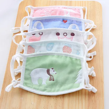 

5pcs Baby Protective Mask Adjustable Children Face Mask Autumn Winter Warm Cotton 6-layer Gauze Cute Breathable Kids Face Mask
