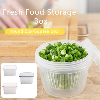 

Kitchen Round Transparent Double Drain Storage Box Ingredients Box Home Organizer Food Container Refrigerator
