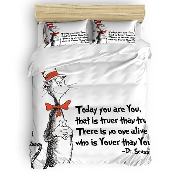 

A Sox Cat Wearing A High Hat Hand Drawn Dr.Seuss Printing Custom Bedding Set 3D Digital Printing Christmas Bedding Set US KING Q