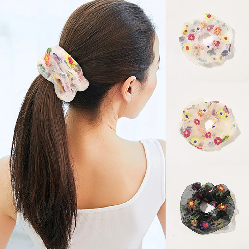 

Colorful Fresh Embroidery Flower Hair Ring Women Elastic Hair Bands Korean Rubber Band Retro Embroidery Flower Hair Accessories