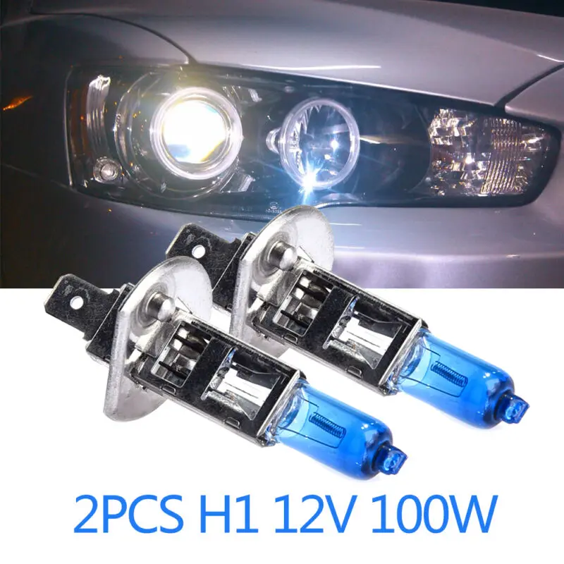 

2Pcs H1 12V 100W Halogen High Lumen Light Intensity Long Lifespan White 4300k Head Light Lamp Globes Bulbs Fog Car Halogen Bulbs