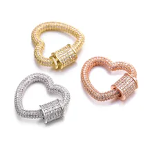 

3PCS, CZ Micro Pave Crystal Zirconia Clasp, Lock Carabiner Pave Lock Heart Shaped Jewelry Findings