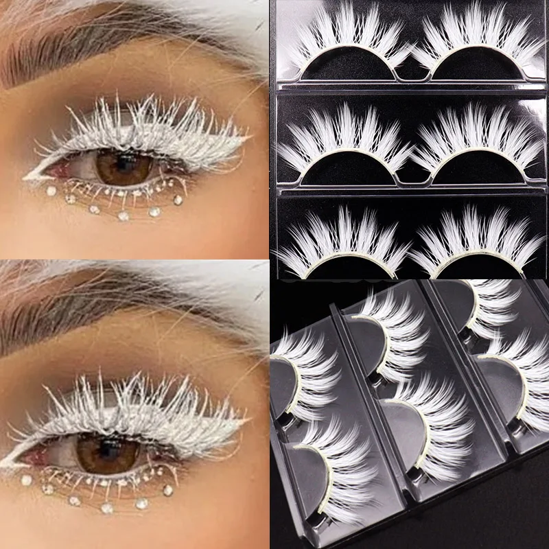 Hot Fashion 1/3Pairs White False Eyelashes Soft Wispy Natural Eyelashes