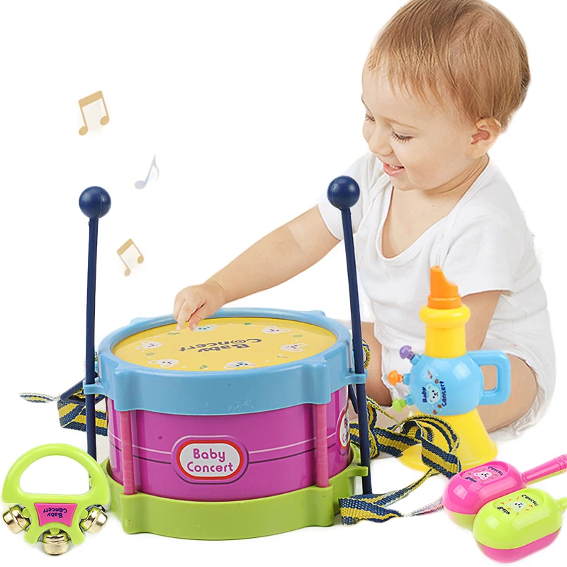 

5 pcs Children Musical Instrument Toy Trumpet Drum Band Kit Kids Percussion Music Toy Colorful Fun Baby Educational Toy Gifts
