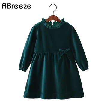 

Spring autumn Children Girls clothing Models Cotton Velvet Bow Girls Dress Children Long Sleeved Wood Ear Collar Baby Girls Tops