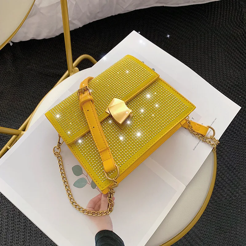 

2019 New Fashion Spring and Summer Diagonal Cross Hot Diamond Chain Small Square Bag Fashion Korean Version of The Oblique Bag