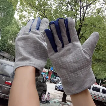 

12 Line Canvas Double Layer Semi-Lining Gloves Labor Safety Wear-Resistant Electric Welding Machine Bed Machinery Cotton Gloves