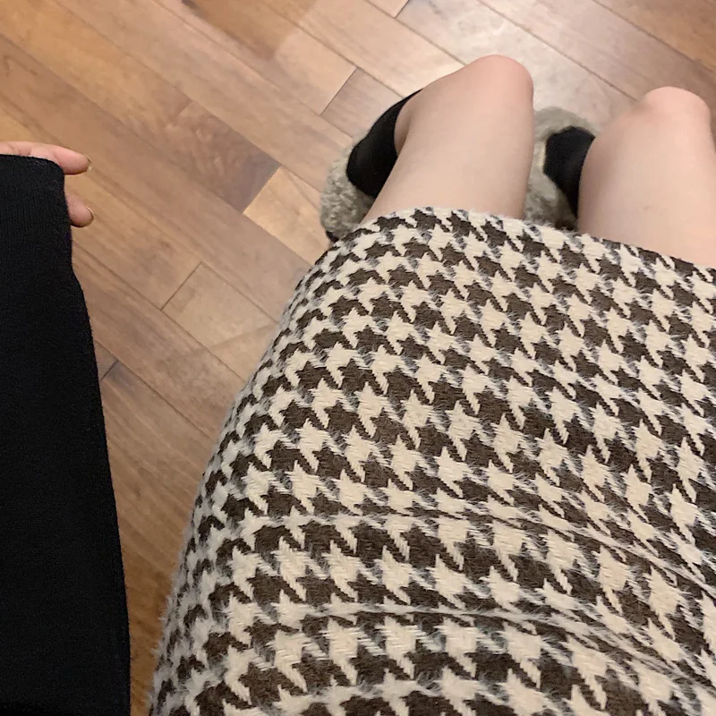Женская короткая юбка, шерстяная, высокая талия, тонкая, Hong style Qianniage, ягодицы, юбки, черная, 1080