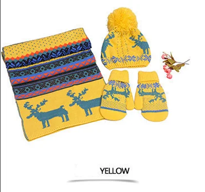 Зимний женский Рождественский шарф шляпа перчатки из трех предметов пушистый вязаный шарф с лосем, комплект для девочек, прекрасный подарок на день рождения, Рождественский Костюм - Цвет: as picture shows