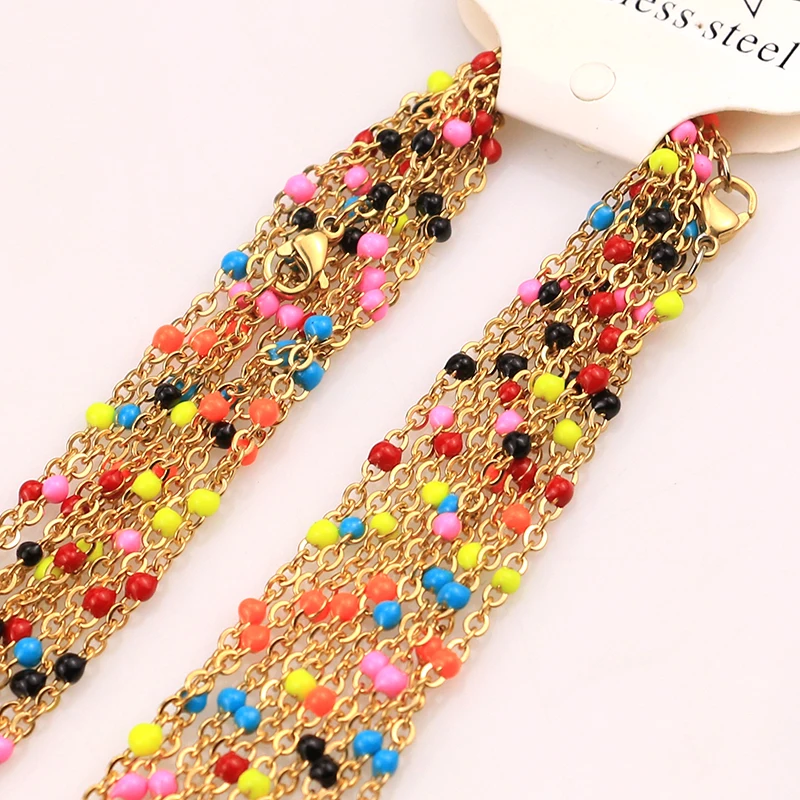 

10pcs Stainless Steel Steel Choker Necklace Enamel Satellite Beaded Cable Ball Chain Choker Womens Gold Long Necklaces Jewelry