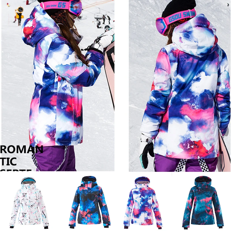 Лыжные куртки, Сноубордическая куртка, зимняя, для взрослых женщин, цветная, ветростойкая, водонепроницаемая, дышащая, уличная, лыжная куртка для сноубординга