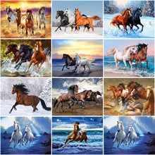 5D diamentowe malowanie konia w pełni z okrągłych obraz zwierząt wykonany haftem diamentowym diy mozaika Rhinestone krzyż zestaw do szycia ściany Home Decor(China)