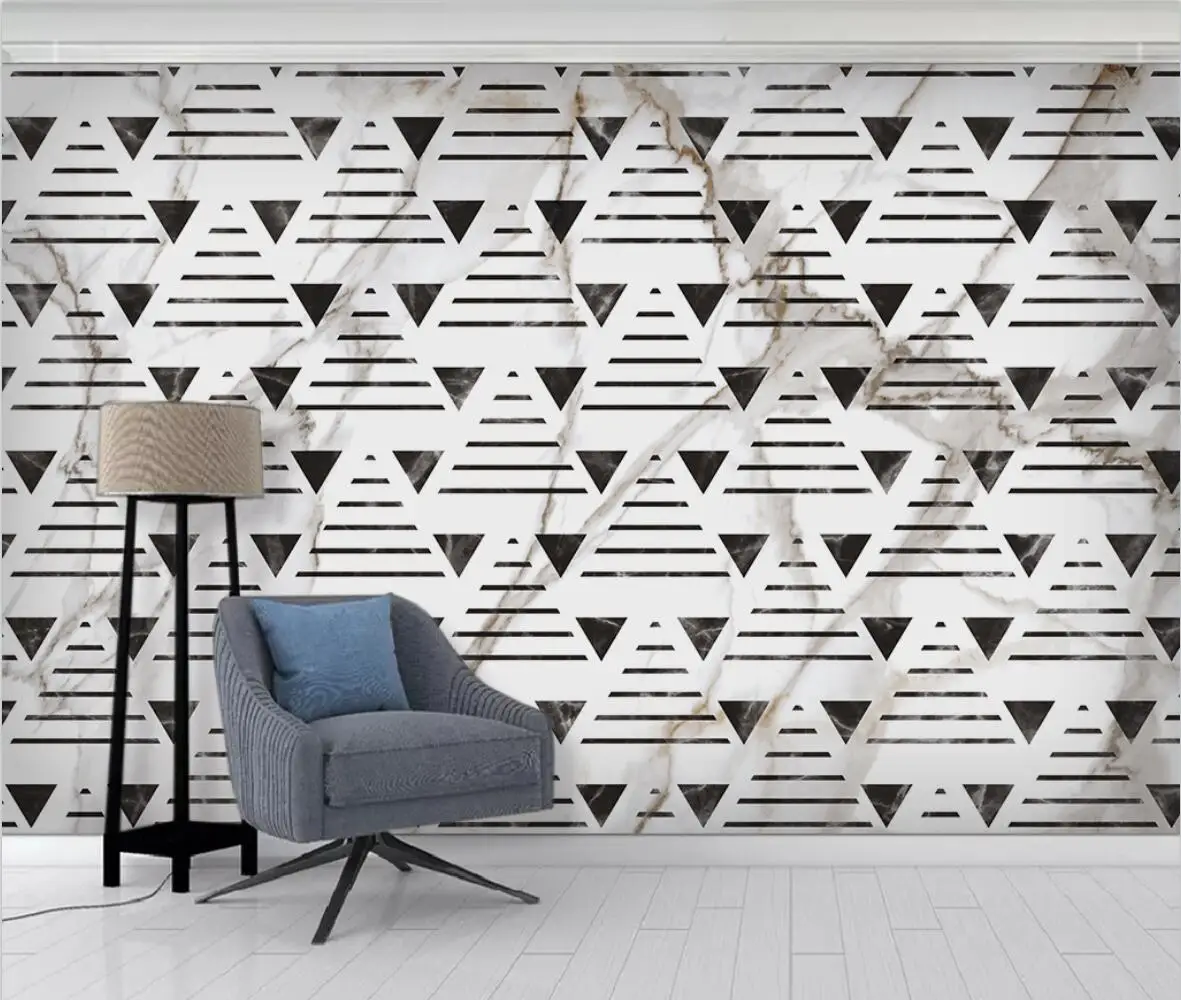 

Custom wallpaper black and white triangle marble pattern background wall painting home decoration geometric figures 3d wallpaper