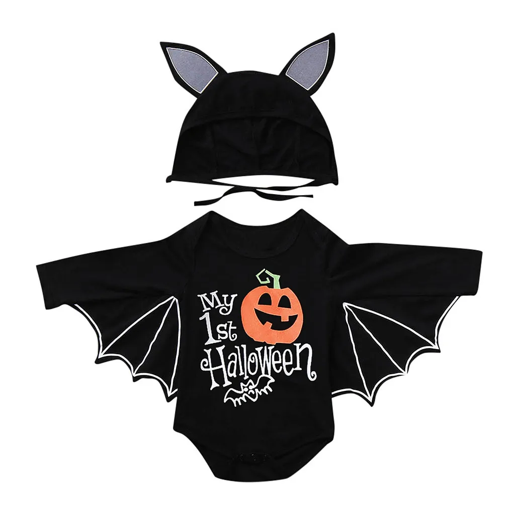 Winter Festival-wear Clothes Newborn Baby Boys Girls Halloween Cosplay Costume Pinrt Romper Bodysuit+Hat Outfits For 6-18M