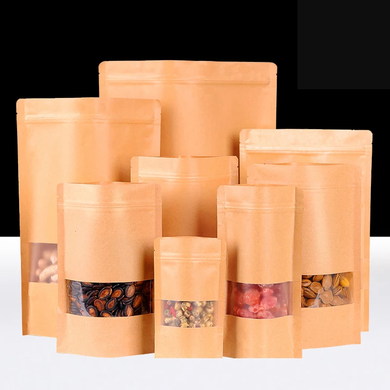 

Frosted window Kraft paper zip lock zipper packaging bag food storage Standing Casual Jujube accessorie sugar seasoning candy