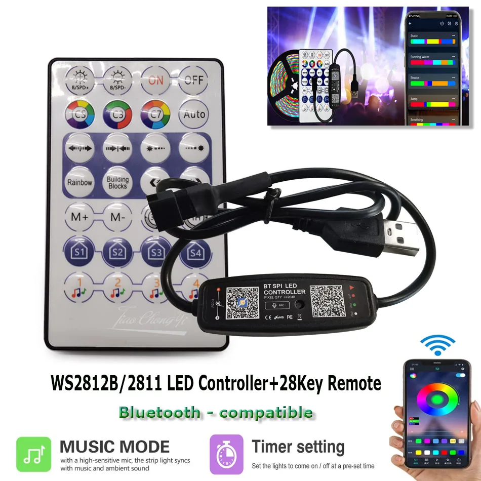 WS2812B светодиодный контроллер Bluetooth-совместимая Музыка для SK6812 WS2811 WS2812 Pixel LED Strip Light