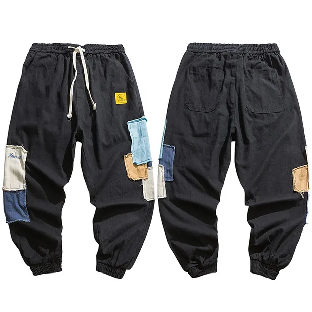 Мужские штаны для бега, уличная одежда, хип-хоп брюки-карго, цветные заплатки, Harajuku, спортивные штаны,, осенние шаровары, спортивные штаны - Цвет: A01M59 Black