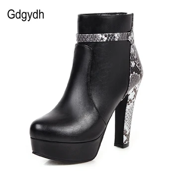 

Gdgydh Fashion Patchwork Snake Print Ankle Boots For Women Extreme High Heels Platform Shoes Female For Party Zipper Big Size