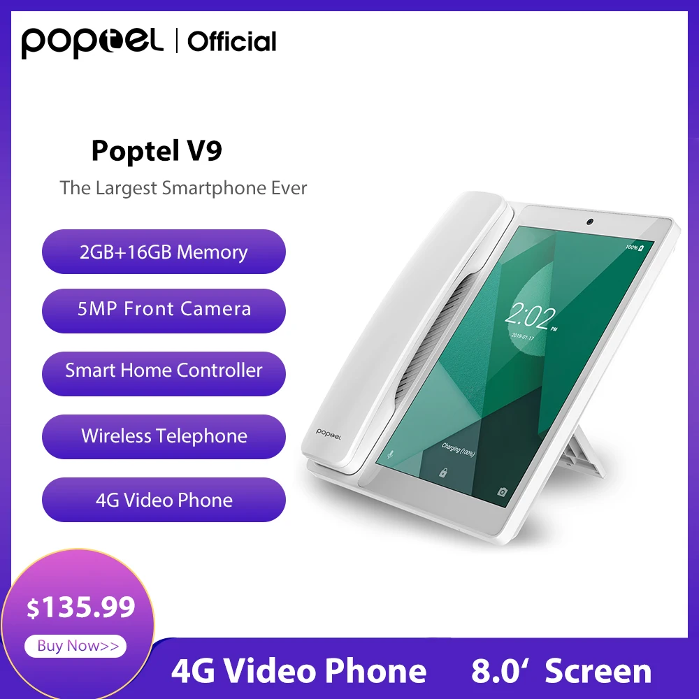 

2020 New Poptel Wireless Smart Tabletphone 8 Inch 2g/16g Bluetooth Handset Android 8.1 Videophone with Hotspot Dropshipping Deal
