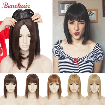 

BENEHAIR Hair Topper Wig Clip In Hair Extension Hair With Bangs Fake Hair Hairpiece For Women Synthetic Women Toupee Hair Top