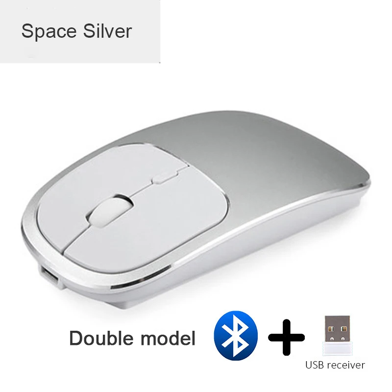 Металлическая Bluetooth и 2,4G беспроводная мышь из сплава ультра-тонкая подзарядка портативная эргономичная мышь для Mac Pc ноутбук серебро