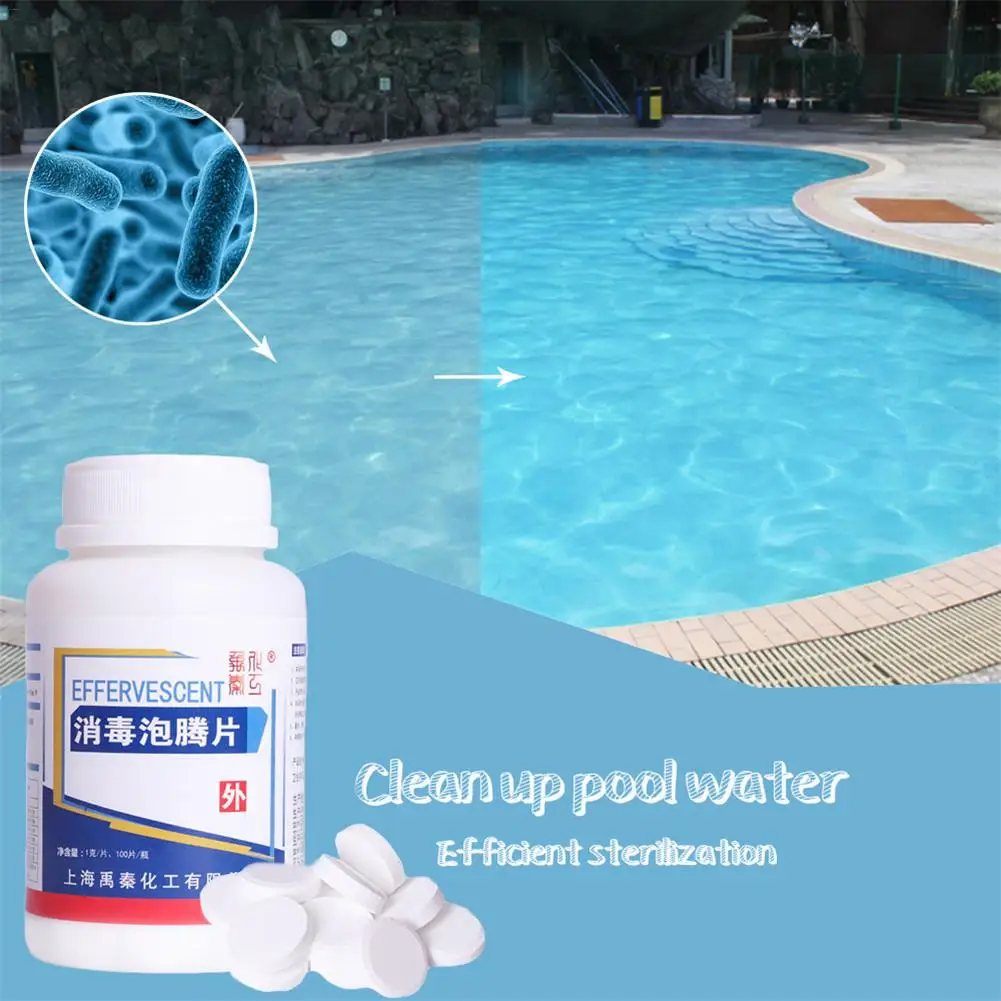 

100 Pcs Swimming Pool Disinfection Chlorine Tablets Bactericide Algaecide Disinfectant Chlorine Dioxide Effervescent Tablets