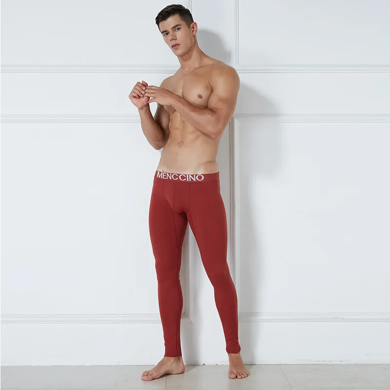 

MENCCINO MEN'S Long Johns Woven Nap Low-Rise Skinny Jeans Autumn & Winter Medium Thick Base Long Johns Warm Woollen Trousers Sin