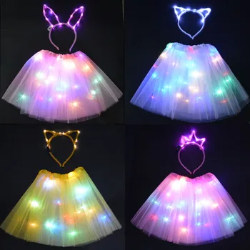 

Children Glow neon party Tutu Glow LED Light Cat Bunny Ear Crown headbands Halloween Birthday Party Skirt Christmas