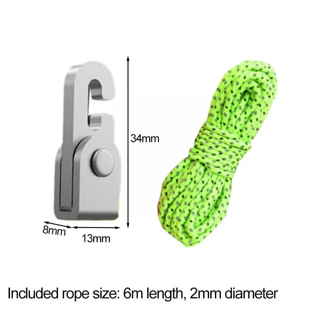 Automatic Lock Hook Self-locking Free Knot Easy Tighten 4pcs Rope Accessories With 1pc 6m Tent Hooks For Camping Kit Rope E7x9 2