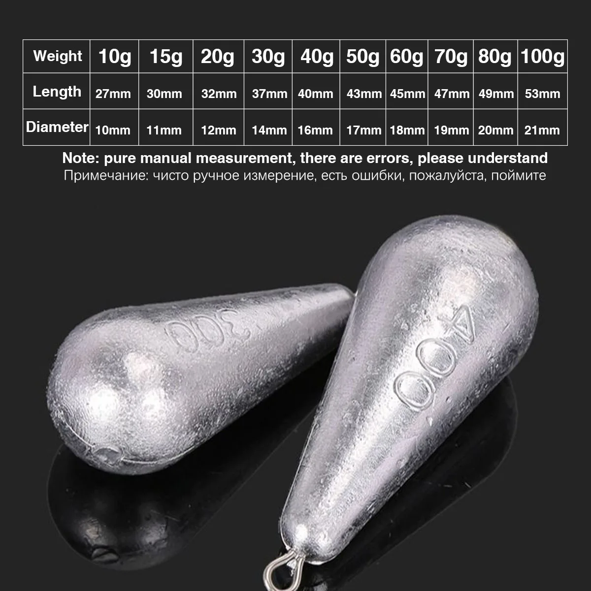 10 Pcs Fishing Sinkers 10g 15g 20g 30g 40g 50g 60g 70g 80g 100g