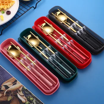 

304 stainless steel spoon chopsticks set portable spoon chopsticks two sets Korean student tableware set gift cutlery set