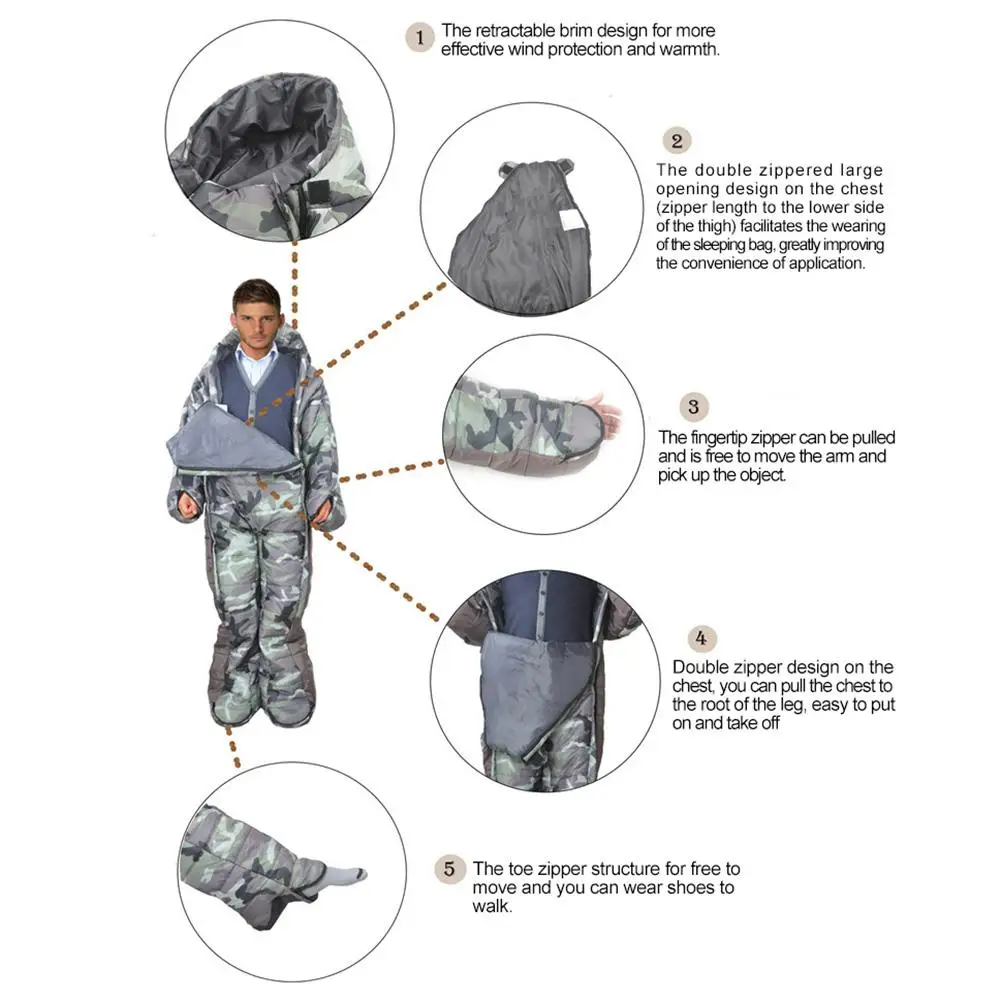 Adult Sleeping Bag with Sleeves Sleeping Bag with Feet Legs Arms Outdoor Camping Sleeping Accessories