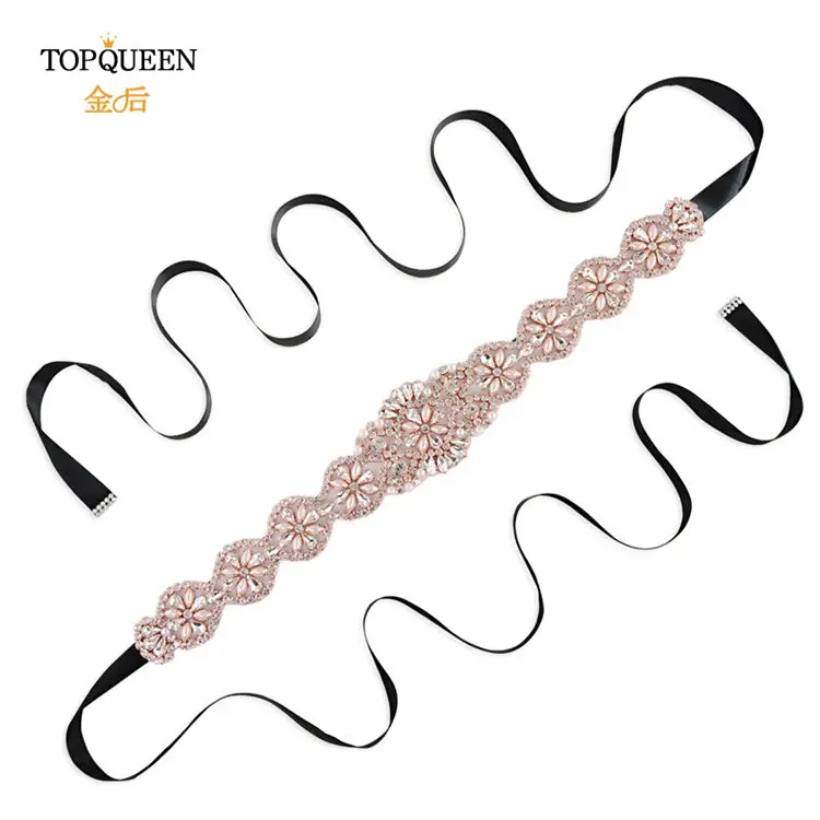Black TOPQUEEN, S161-RG, стразы, розовое золото, пояс, кристалл, свадебный пояс, жемчуг, свадебный пояс для невесты, аксессуары для свадьбы, пояс для свадебной вечеринки - Цвет: Black