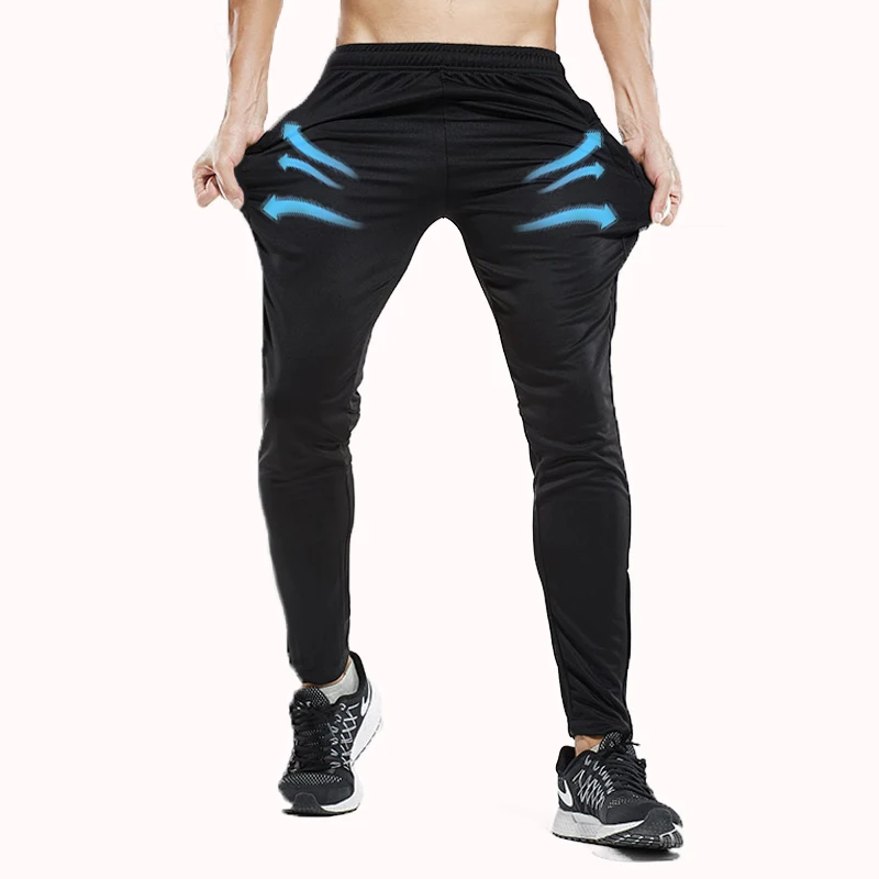 Running Pants Soccer Pants Football Jogging Pants Men Breathable Sport Sweatpants Zip Pocket Training Pants Gym Workout Soccer Running Trousers