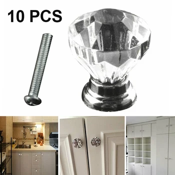 

10pcs Drawer Cabinet Furniture Diamond Door Knobs Kitchen Handle Crystal Glass Kitchen Cabinet Door Wardrobe Handles Hardware