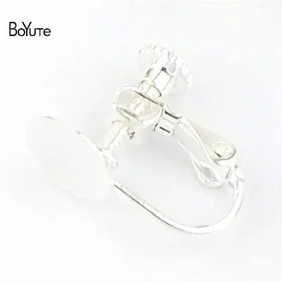 BoYuTe Diy серьги ювелирные аксессуары 5 цветов 14*17 мм металлическое Латунное непроколотое Ухо Зажимы с 8 мм база - Окраска металла: Silver Plated