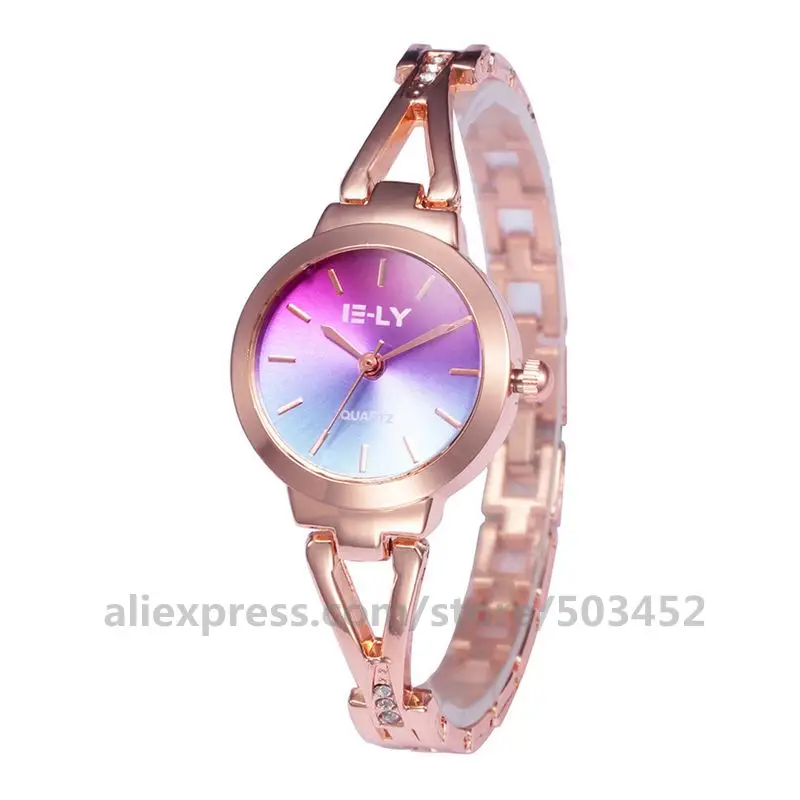 100 шт./лот, E-LY, 065, модные женские часы-браслет, минимализм, стразы, шпилька, шкала, наручные часы для дам, подарочные часы - Цвет: rose purple blue