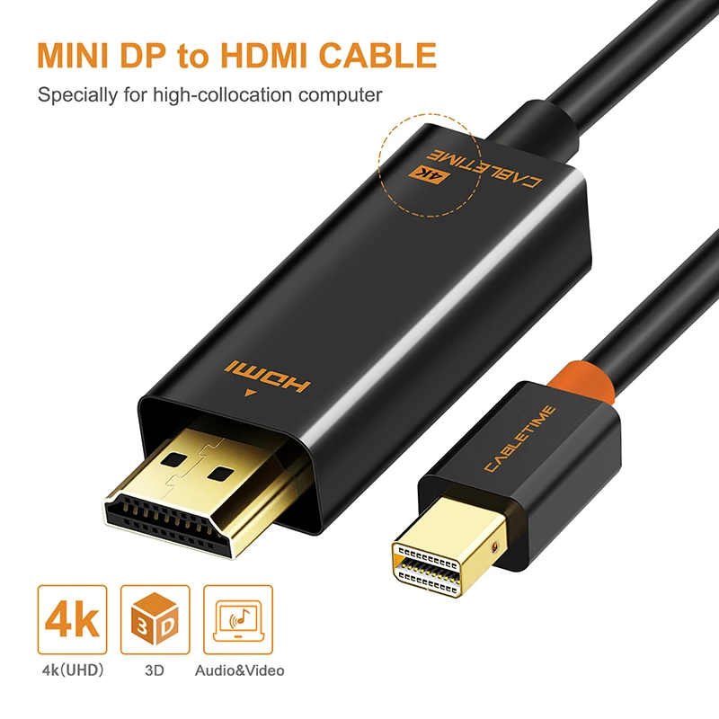 CABLETIME Новое поступление Thunderbolt 4K Mini DisplayPort Адаптер DP к HDMI DP кабель для 1080P ТВ компьютер MacBook C056