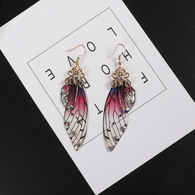 Лидер продаж 1 пара Женские серьги сказочный цикада крылья Стразы висячие с