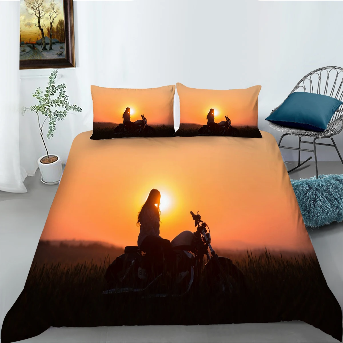 

Cool Motorcycle Printed 3D Bedding Set Duvet Cover Boys Girls Polyester Bedclothes Super Soft Breathable Bedroom Decoration