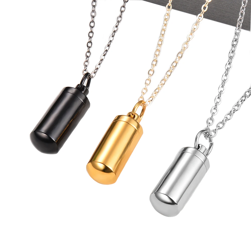 LOPEZ KENT Fashion Stainless Steel Keepsake Necklace for Ashes Cremation Necklaces Cylinder Pendant Necklace Black