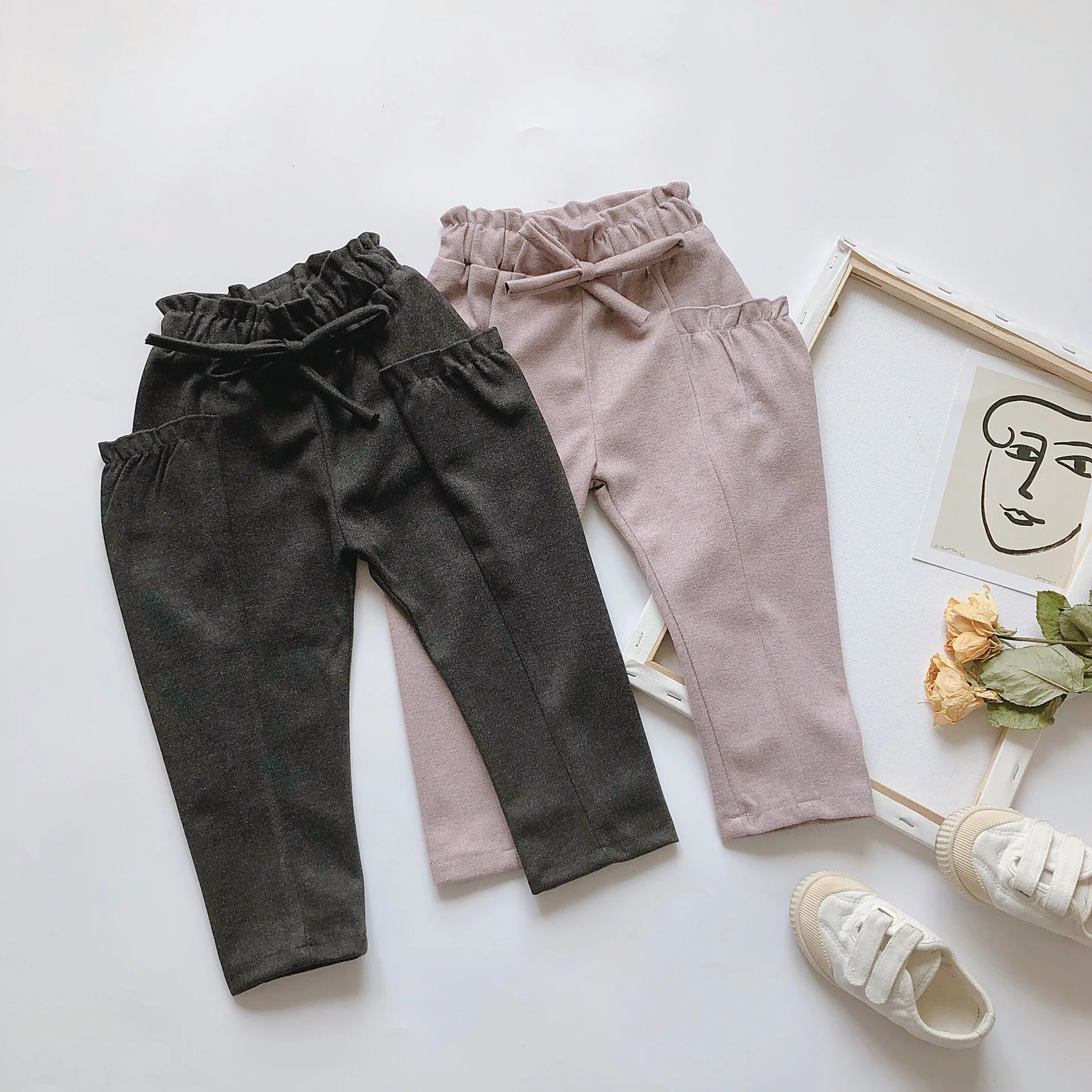 

2019 Autumn Winter New Arrival Girls Fashion Princess Pants Kids Solid Trousers With Bow