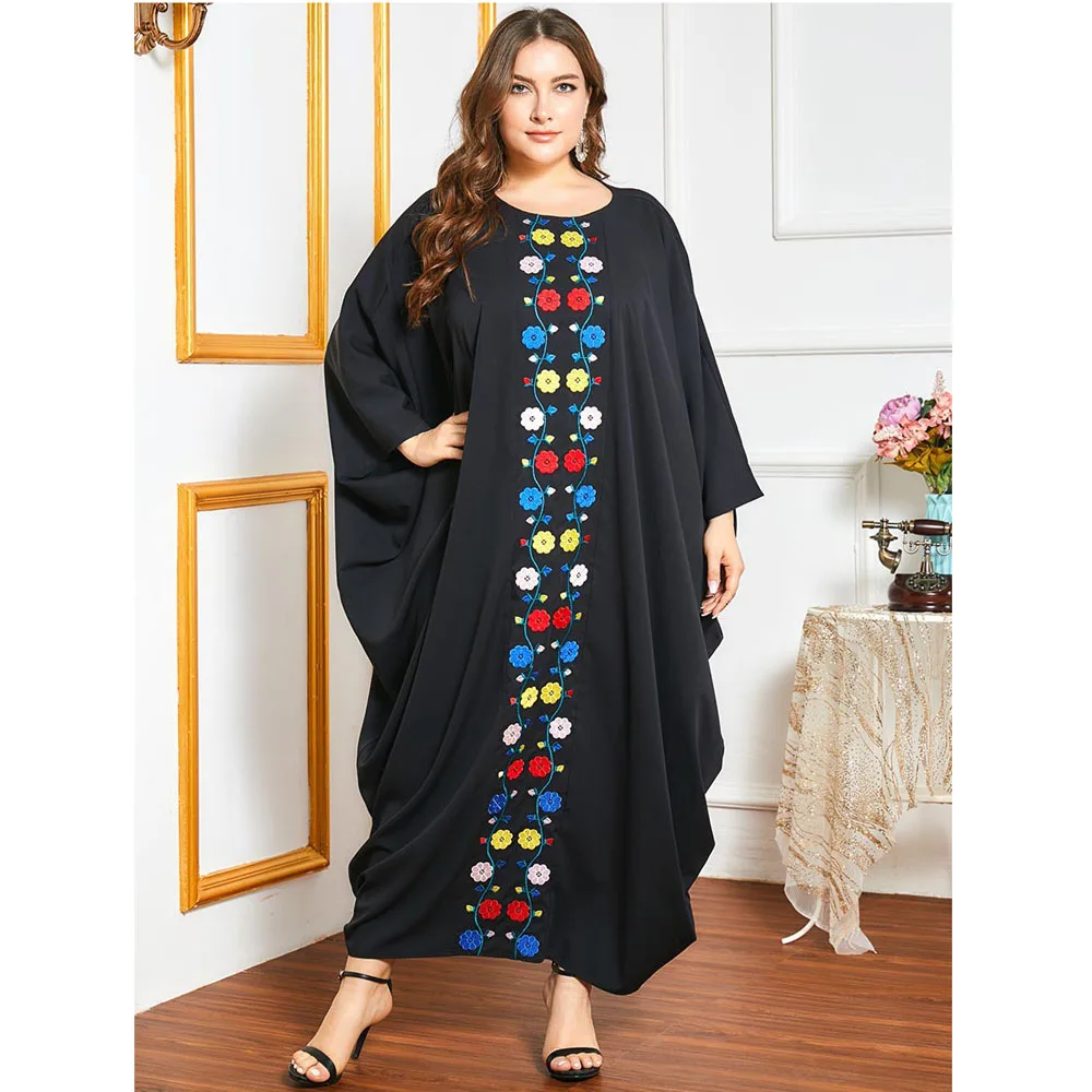 

Dubai Middle East Embroidery Abaya Muslim Islamic Long Dress For Women Arab Eid Ramadan Oversized Casual Loose Bat Sleeve New