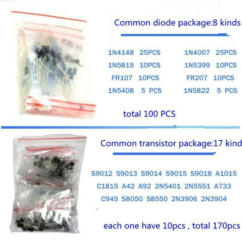 1390Pcs Electronic Components LED Diode Transistor Capacitor Resistance Kit