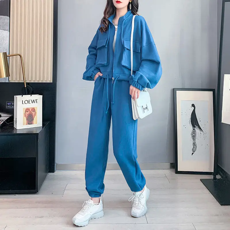 Spring and Autumn New Solid Color Woman Fashion Outfits Casual Sweatshirts and Trousers Suits Sportswear