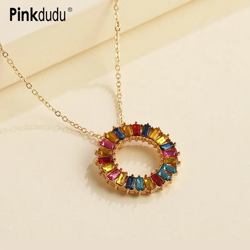 Pinkdudu Boho золотая цепочка с разноцветными кристаллами простые Стразы воротник