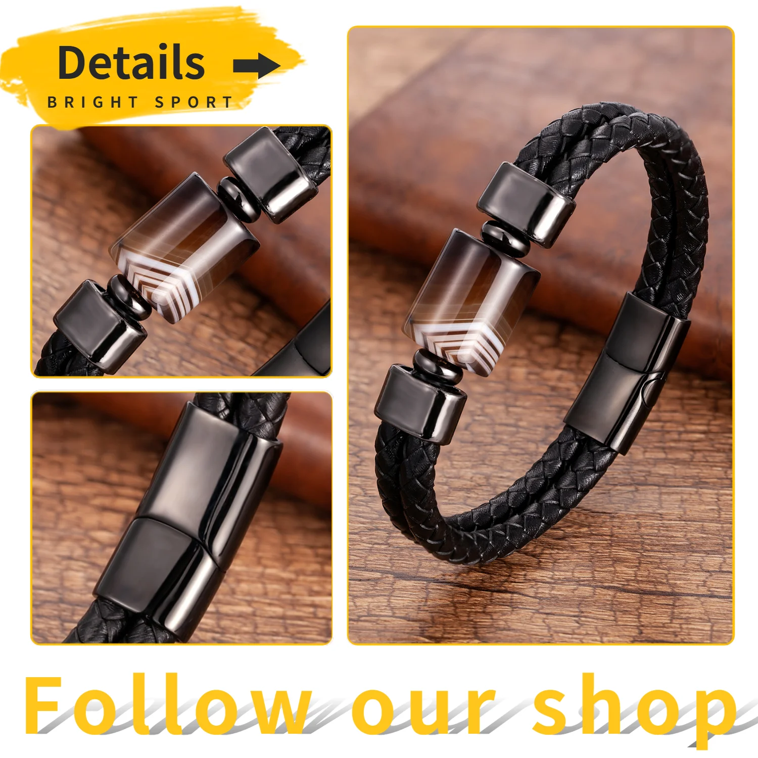 Charm Stone Bead Genuine Leather Bracelets For Men 2020 Fashion Stainless Steel Clasp Multilayer Rope Bracelet Male Jewelry Gift - Image 3