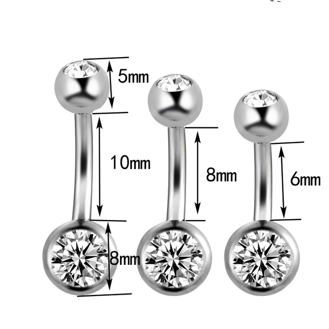 Double Gem Extra Long Sizes Steel Navel Ring Belly Button Ring 14G 5/8 16mm